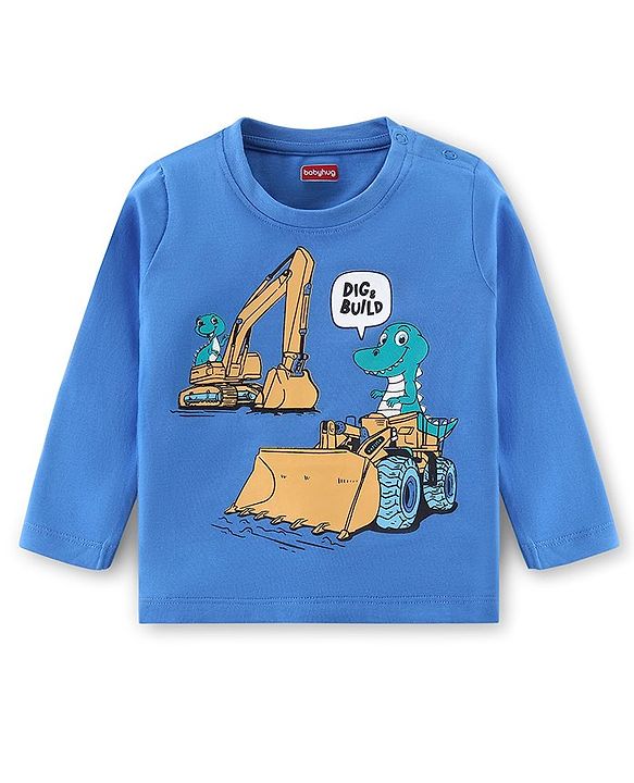 Babyhug Cotton Knit Full Sleeves Night Suit Dino Print - Blue