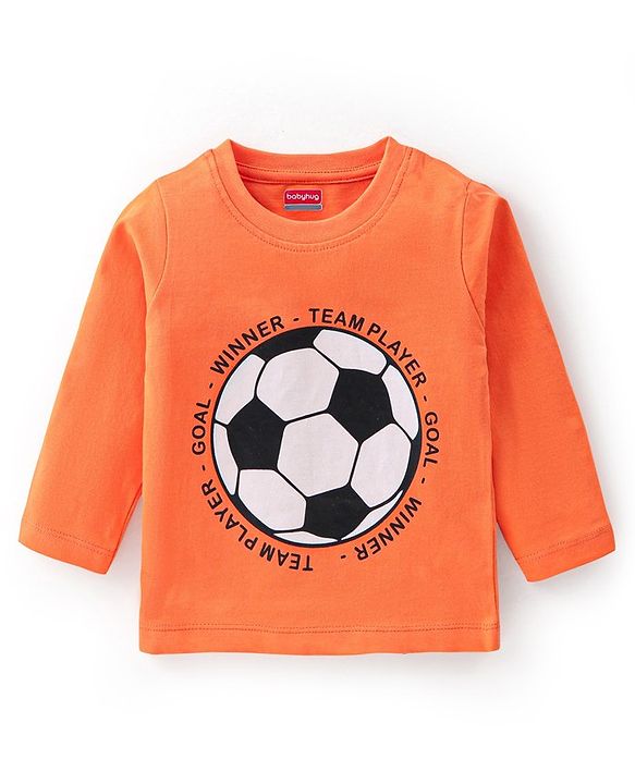 Babyhug Cotton Knit Full Sleeves Soccer Printed Night Suit - Orange
