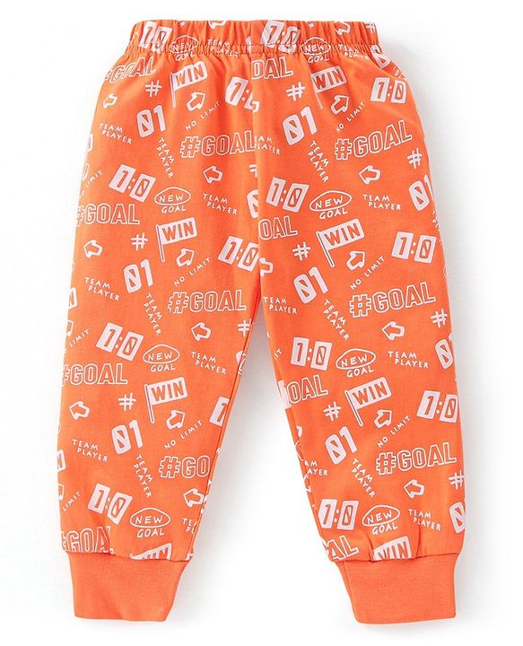 Babyhug Cotton Knit Full Sleeves Soccer Printed Night Suit - Orange