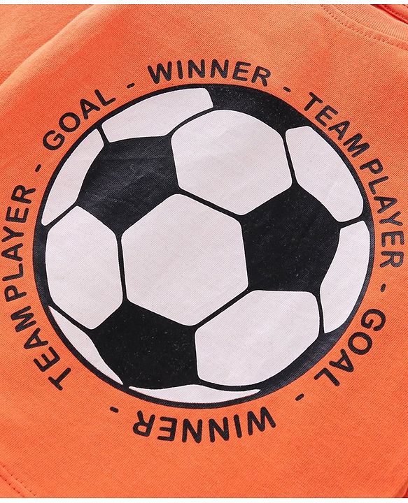 Babyhug Cotton Knit Full Sleeves Soccer Printed Night Suit - Orange