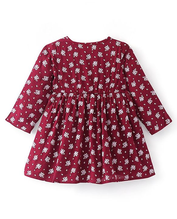 Babyhug Rayon Full Sleeves Frock with Floral Print - Maroon