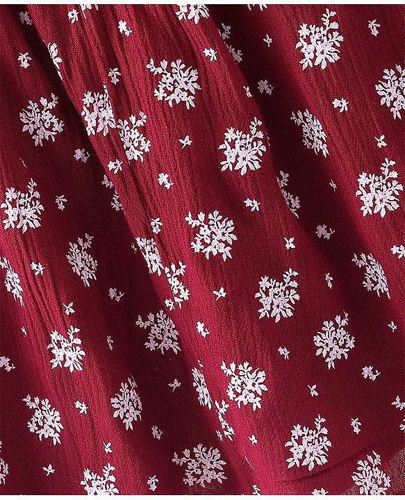 Babyhug Rayon Full Sleeves Frock with Floral Print - Maroon