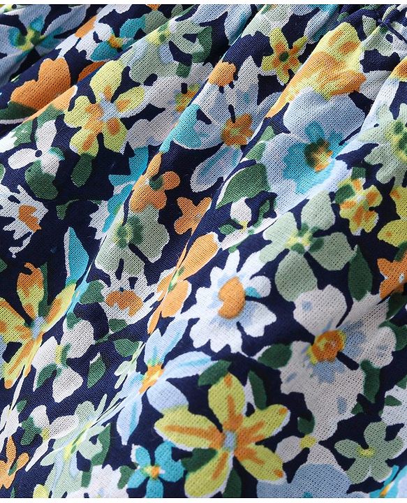 Babyhug 100% Rayon Half Sleeves Top Floral Printed with Back Bow Detailing - Blue