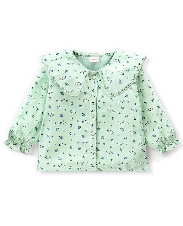 Babyhug Rayon Woven Full Sleeves Floral Printed with Frill & Lace Detailing Top - Mint