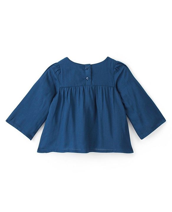 Babyhug 100% Rayon Woven  Full Sleeves Top with Leafy Embroidery & Tassel Detailing - Navy Blue