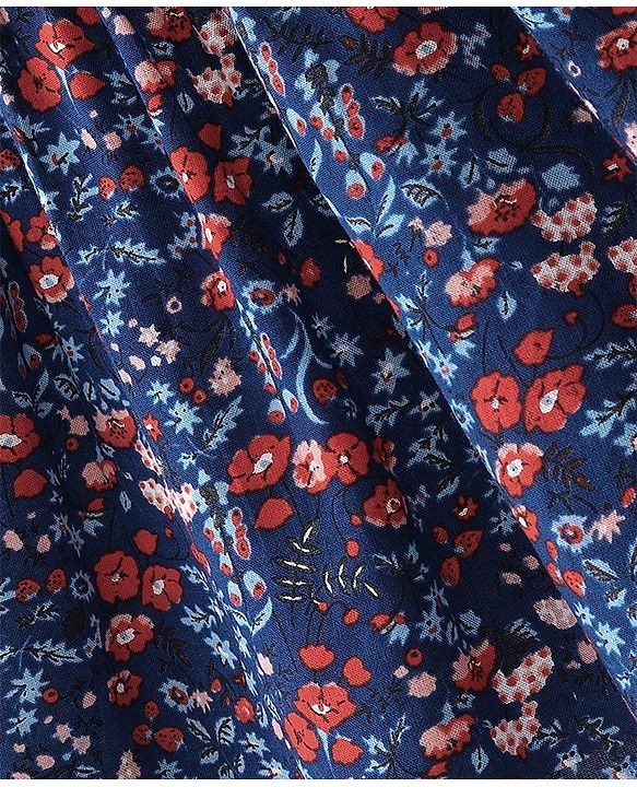 Babyhug 100% Rayon Woven Full Sleeves Floral Printed Top with Lace Detailing - Navy Blue