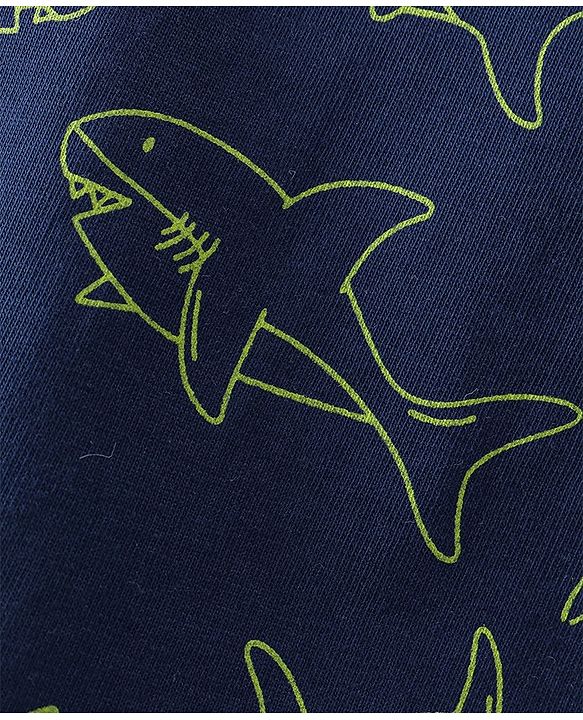 Babyhug Single Jersey Cotton Knit Full Sleeves Night Suit Marine Life Print - Navy Blue