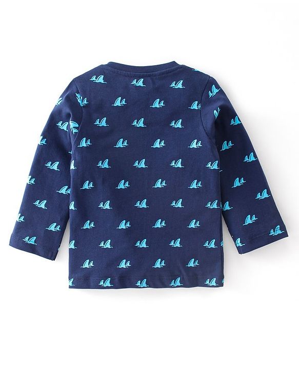 Babyhug Cotton Knit Full Sleeves Night Suit With Text Print - Navy Blue