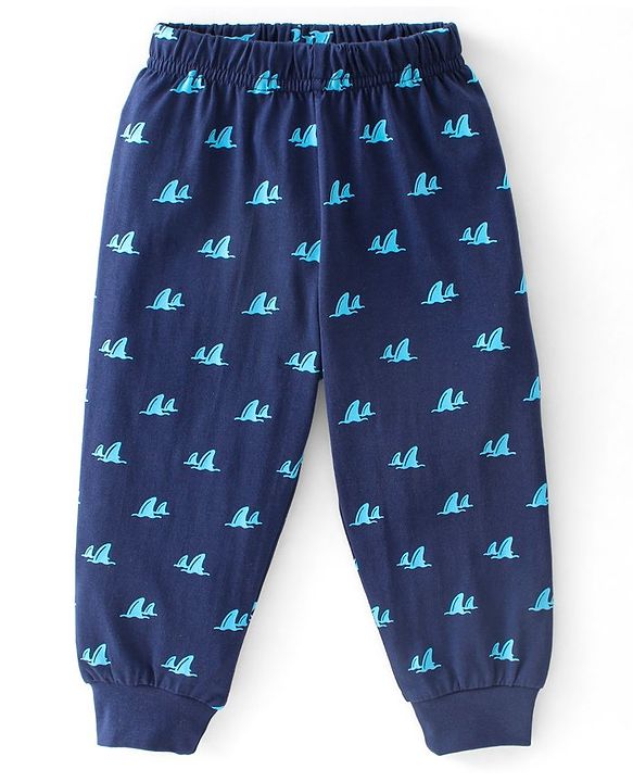Babyhug Cotton Knit Full Sleeves Night Suit With Text Print - Navy Blue