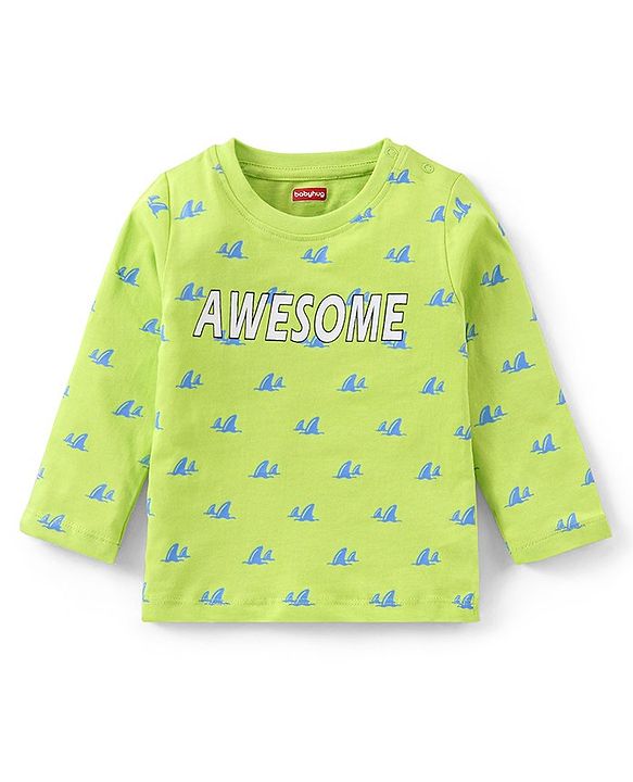 Babyhug Cotton Knit Full Sleeves Night Suit With Text Print - Green
