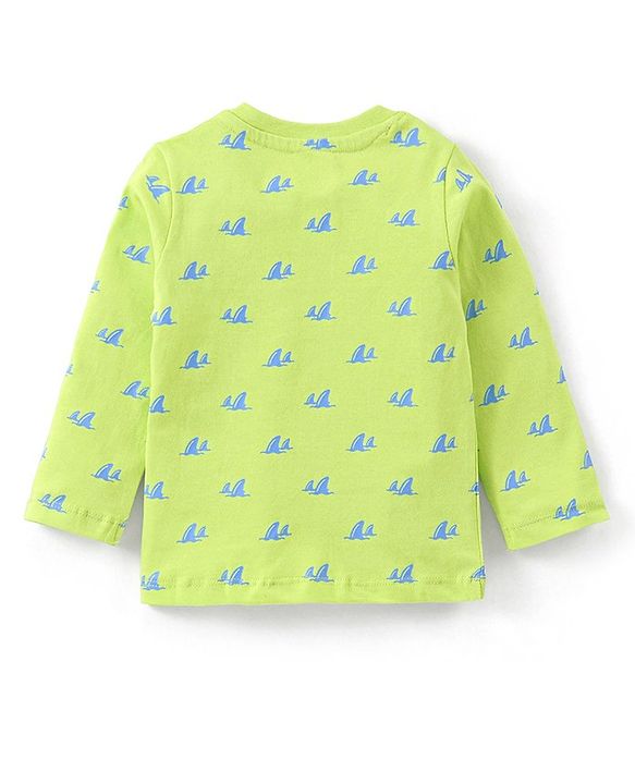 Babyhug Cotton Knit Full Sleeves Night Suit With Text Print - Green