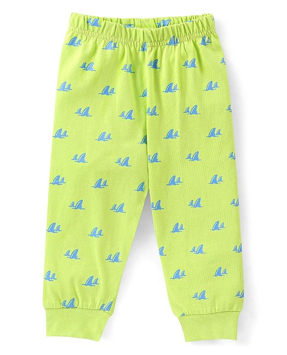 Babyhug Cotton Knit Full Sleeves Night Suit With Text Print - Green