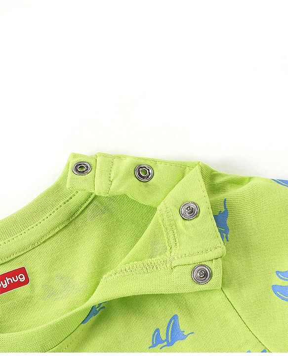 Babyhug Cotton Knit Full Sleeves Night Suit With Text Print - Green