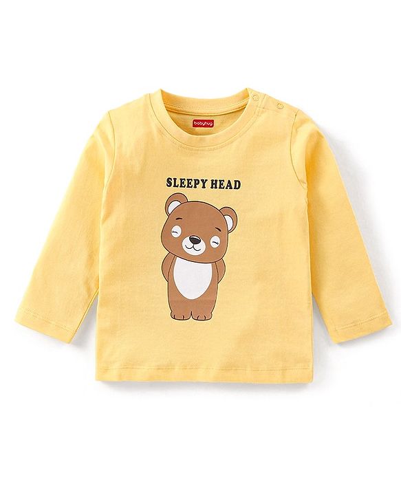 Babyhug Cotton Knit Full Sleeves Night Suit With Teddy Print - Yellow & Navy Blue