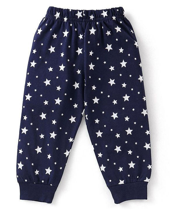 Babyhug Cotton Knit Full Sleeves Night Suit With Teddy Print - Yellow & Navy Blue