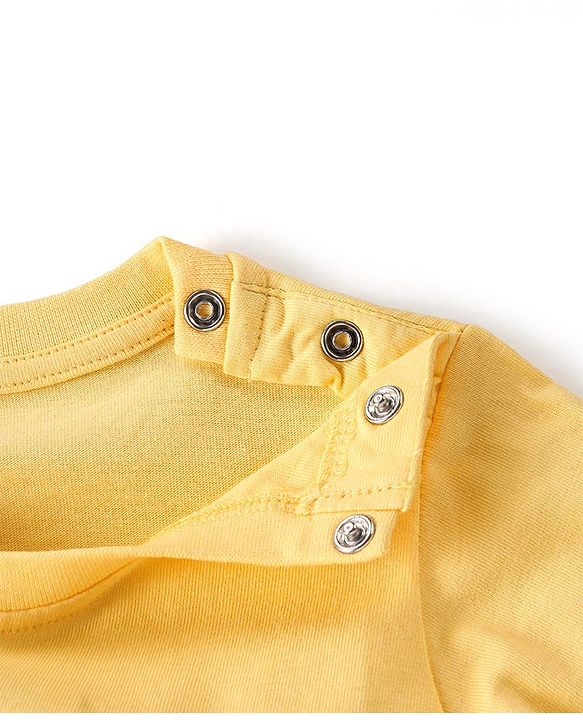 Babyhug Cotton Knit Full Sleeves Night Suit With Teddy Print - Yellow & Navy Blue