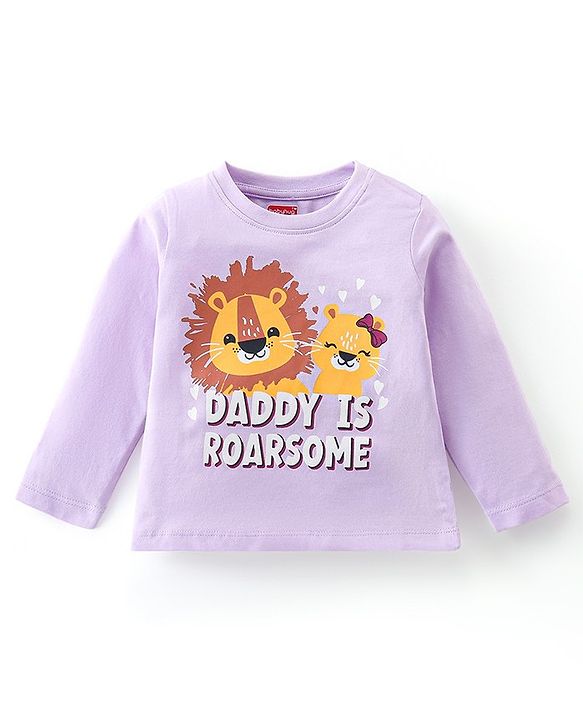 Babyhug Single Jersey Cotton Knit Full Sleeves Night Suit Lion Print - Lavender