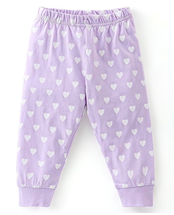 Babyhug Single Jersey Cotton Knit Full Sleeves Night Suit Lion Print - Lavender