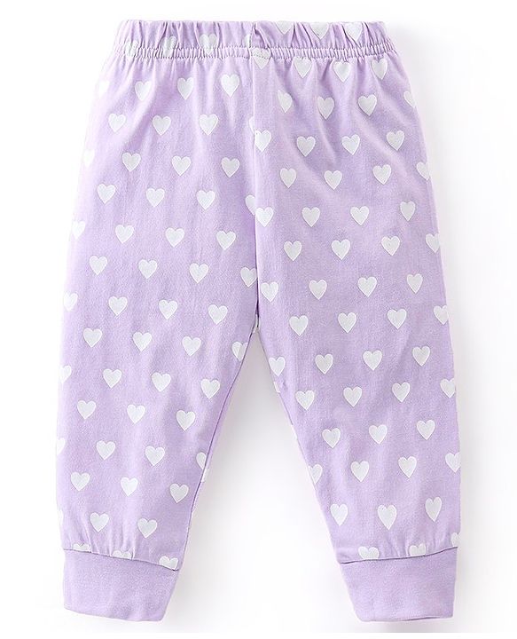 Babyhug Single Jersey Cotton Knit Full Sleeves Night Suit Lion Print - Lavender