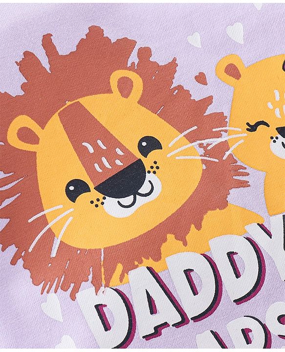 Babyhug Single Jersey Cotton Knit Full Sleeves Night Suit Lion Print - Lavender