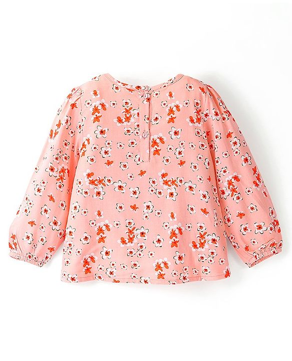 Babyhug Rayon Woven Full Sleeves Top With Floral Print - Orange