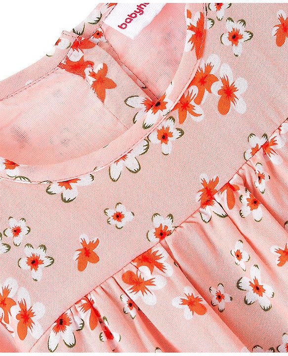 Babyhug Rayon Woven Full Sleeves Top With Floral Print - Orange