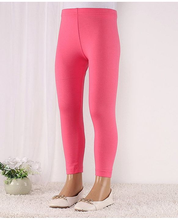 Babyhug Cotton Lycra Full Length Leggings Solid Color - Pink