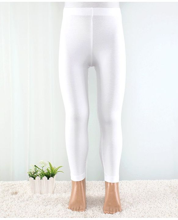 Babyhug Cotton Lycra Knit Full Length Legging with Stretch Solid Colour - White