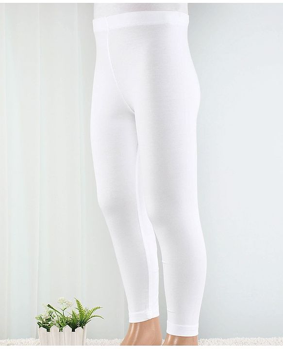 Babyhug Cotton Lycra Knit Full Length Legging with Stretch Solid Colour - White