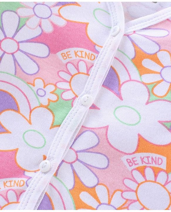 Babyhug 100% Cotton Antibacterial Vest Floral Print Pack of 3 - Multicolour