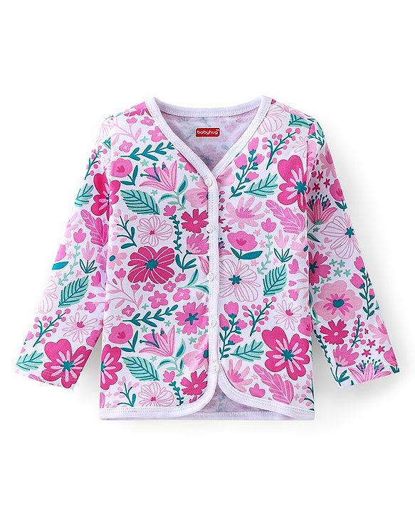 Babyhug 100% Cotton Knit Full Sleeves Floral  Printed Vests Pack of 3 - Multicolour