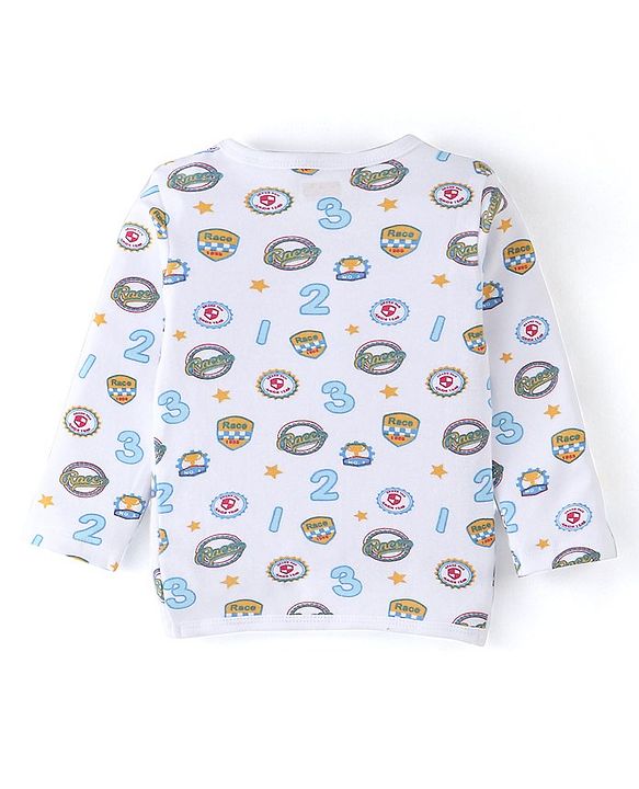 Babyhug 100% Cotton Knit Antibacterial Full Sleeves Front Open Jhablas Race Print Pack of 3 - Multicolour