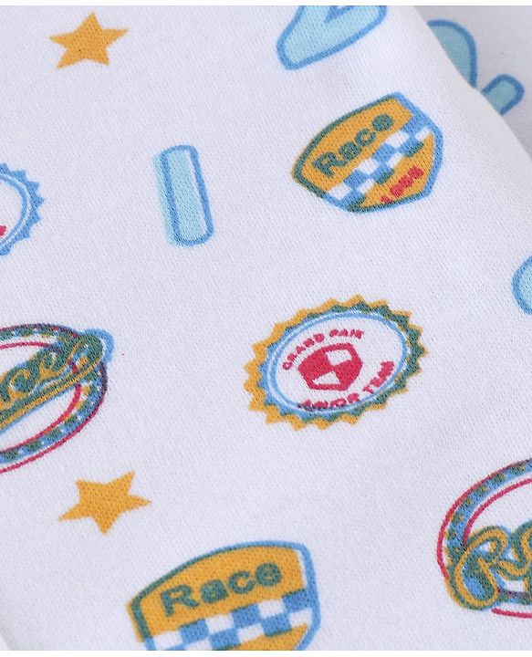 Babyhug 100% Cotton Knit Antibacterial Full Sleeves Front Open Jhablas Race Print Pack of 3 - Multicolour