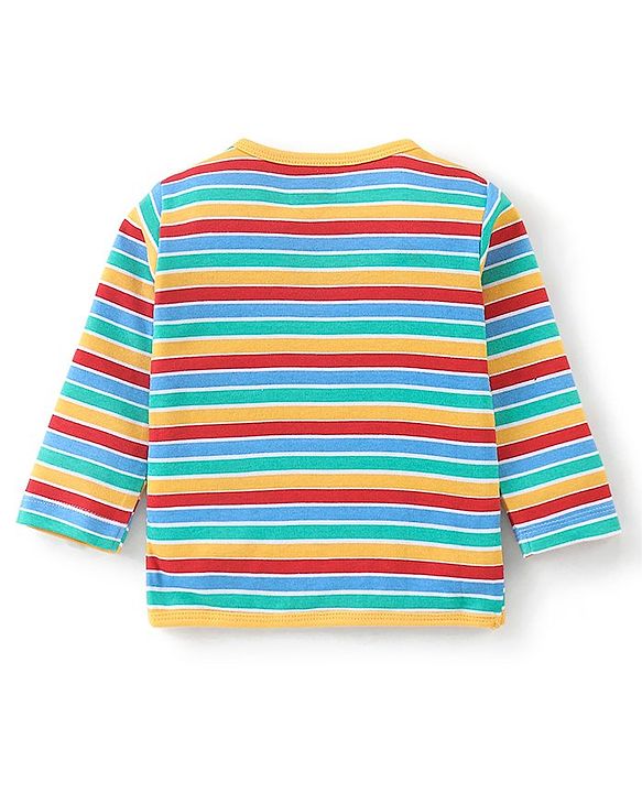 Babyhug Cotton Knit Antibacterial Full Sleeves Vests Stripes & Train Print Pack of 3 - Blue Red & Yellow
