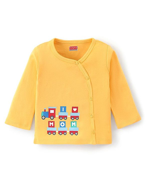 Babyhug Cotton Knit Antibacterial Full Sleeves Vests Stripes & Train Print Pack of 3 - Blue Red & Yellow