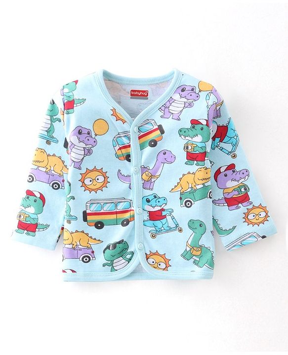 Babyhug 100% Cotton Knit Full Sleeves Antibacterial Vest Dino Print Pack of 3 - Multicolour