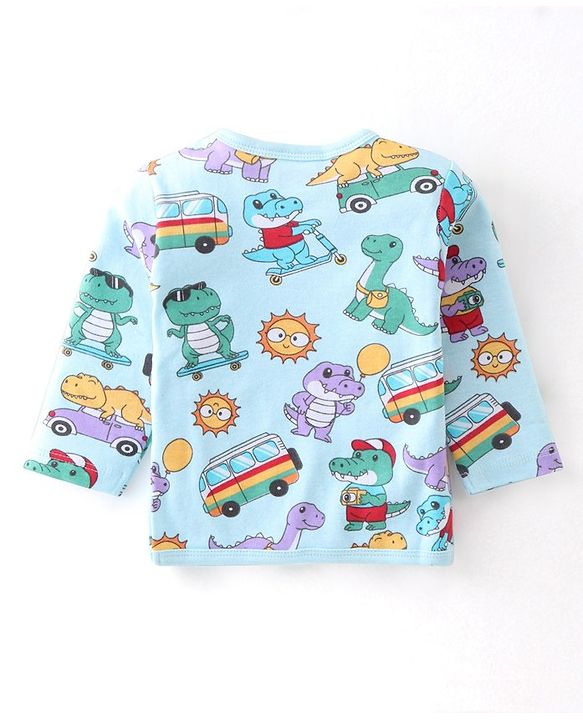 Babyhug 100% Cotton Knit Full Sleeves Antibacterial Vest Dino Print Pack of 3 - Multicolour