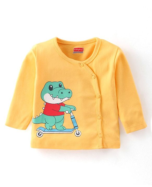 Babyhug 100% Cotton Knit Full Sleeves Antibacterial Vest Dino Print Pack of 3 - Multicolour