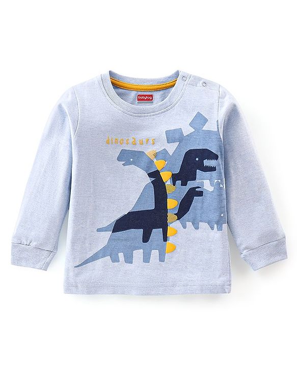 Babyhug Cotton Knit Full Sleeves Night Suit Dino Print - Navy Blue