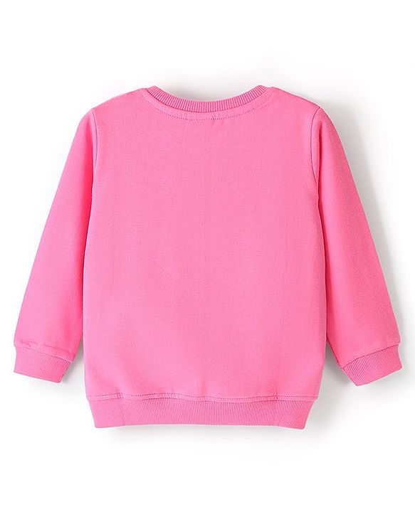 Babyhug Cotton Knit Full Sleeves Sweatshirt With Heart & Text Graphics - Pink