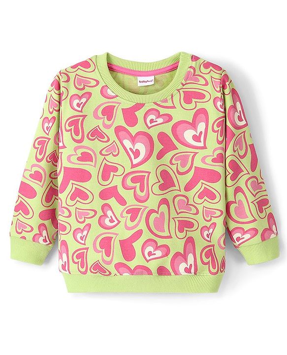 Babyhug Cotton Knit Full Sleeves Sweatshirt With Heart & Text Graphics - Pink