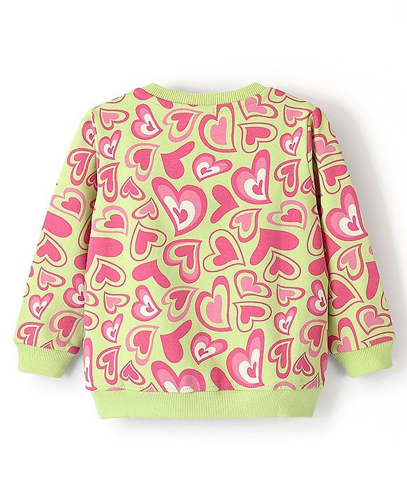 Babyhug Cotton Knit Full Sleeves Sweatshirt With Heart & Text Graphics - Pink