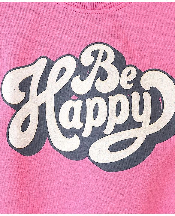 Babyhug Cotton Knit Full Sleeves Sweatshirt With Heart & Text Graphics - Pink