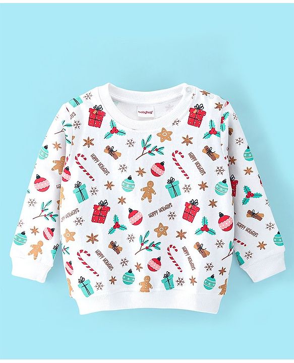 Babyhug 100% Cotton Knit Full Sleeves Sweatshirt with Graphics Pack of 2 - White & Red