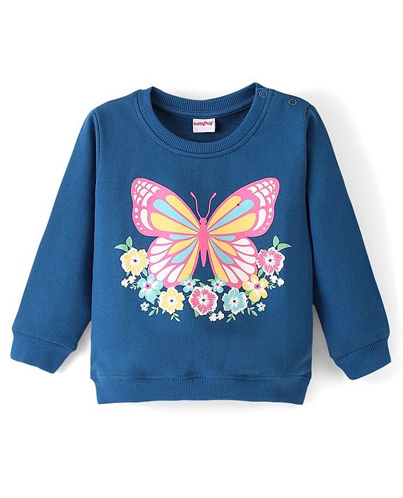 Babyhug 100% Cotton Knit Full Sleeves Sweatshirt With Butterfly Graphics Pack Of 2 - Navy Blue