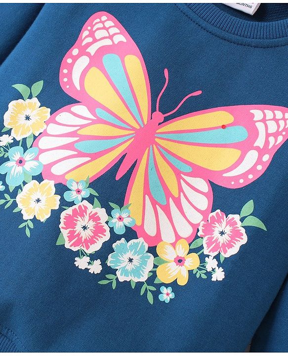 Babyhug 100% Cotton Knit Full Sleeves Sweatshirt With Butterfly Graphics Pack Of 2 - Navy Blue
