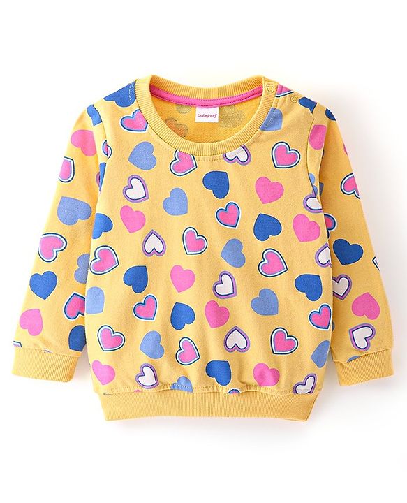 Babyhug 100% Cotton Knit Full Sleeves Sweatshirt With Heart & Dots Graphics Pack Of 2 - Yellow & Pink