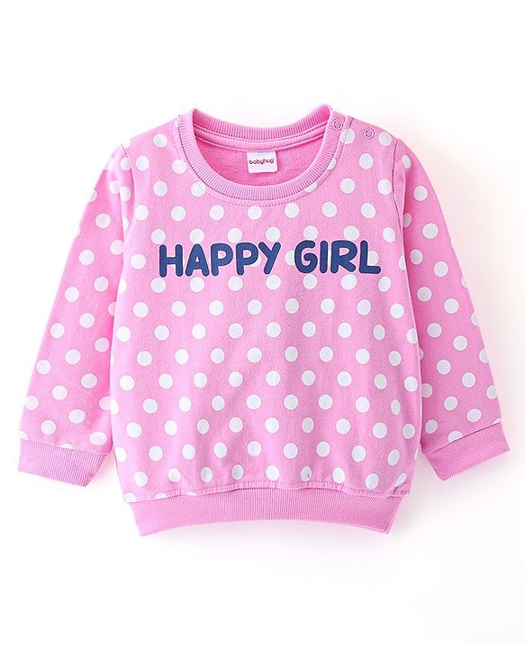 Babyhug 100% Cotton Knit Full Sleeves Sweatshirt With Heart & Dots Graphics Pack Of 2 - Yellow & Pink