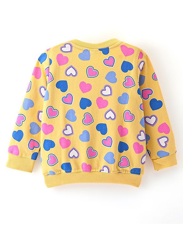 Babyhug 100% Cotton Knit Full Sleeves Sweatshirt With Heart & Dots Graphics Pack Of 2 - Yellow & Pink