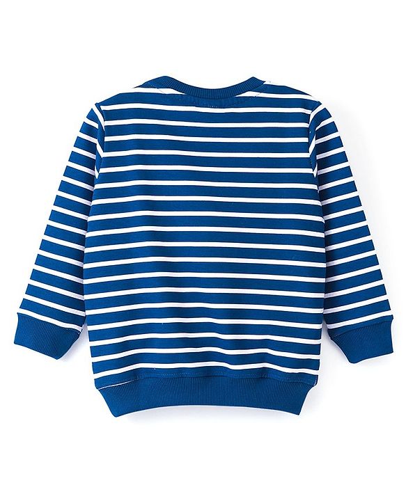 Babyhug 100% Cotton Knit Full Sleeves Striped Sweatshirt with Graphics Print - Blue & White Melange